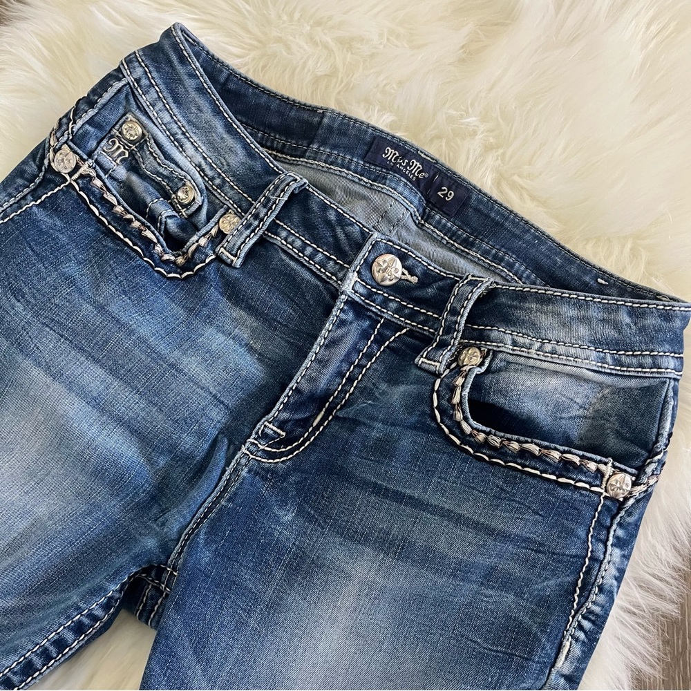 Miss Me Mid Rise Skinny Jeans Distressed Knee Size 29 I - Picture 4 of 6